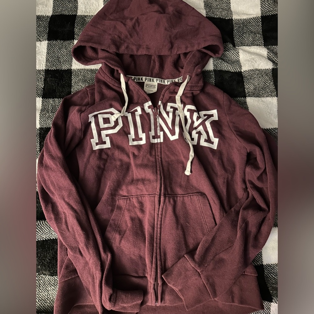 Women’s VS pink hoodie - full zip - maroon color